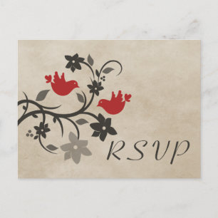 Red Floral Lovebirds RSVP Postcard