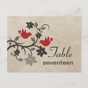 Red Floral Lovebirds Table Number Postcard