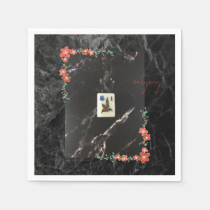 Red floral mahjong paper plate napkin