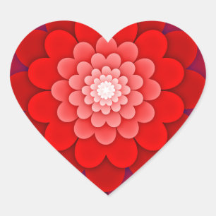 Red Floral Mandala-58566 Heart Sticker