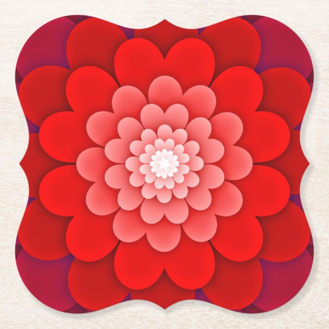 Red Floral Mandala-58566 Paper Coaster (Front)