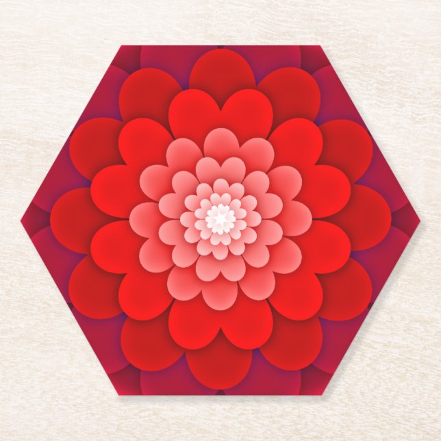 Red Floral Mandala-58566 Paper Coaster (Front)