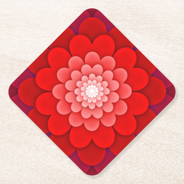 Red Floral Mandala-58566 Paper Coaster (Front)