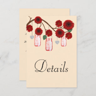Red Floral Mason Jars Wedding Details Enclosure Card