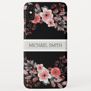 Red Floral Modern Black Elegant Name Case-Mate iPhone Case