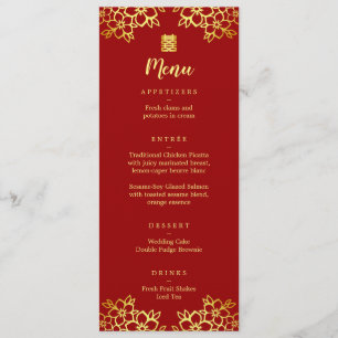 Red floral modern Chinese wedding Menu