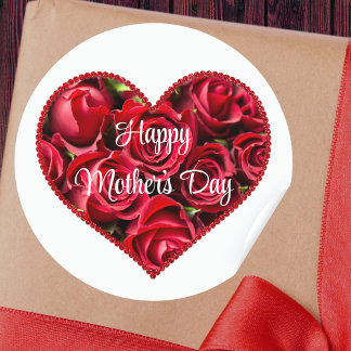 Red Floral Modern Elegant Happy Mothers Day Classic Round Sticker