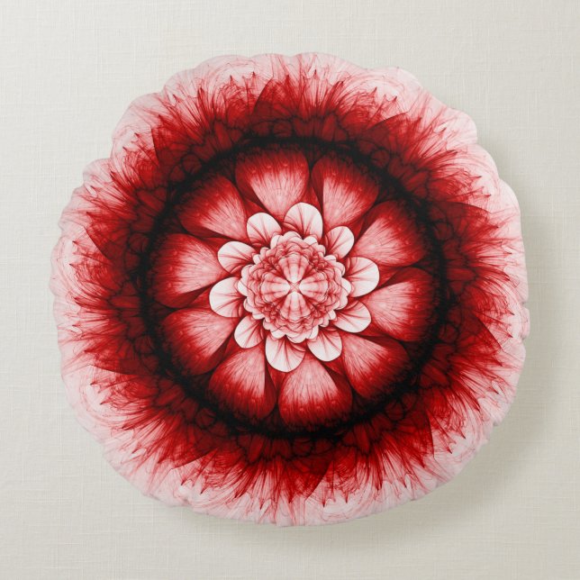 Red floral modern pattern round cushion (Front)