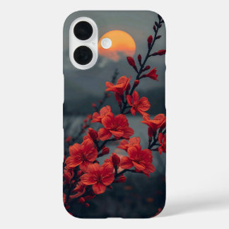 Red Floral Moon Phone Case | Elegant Red Blossoms 