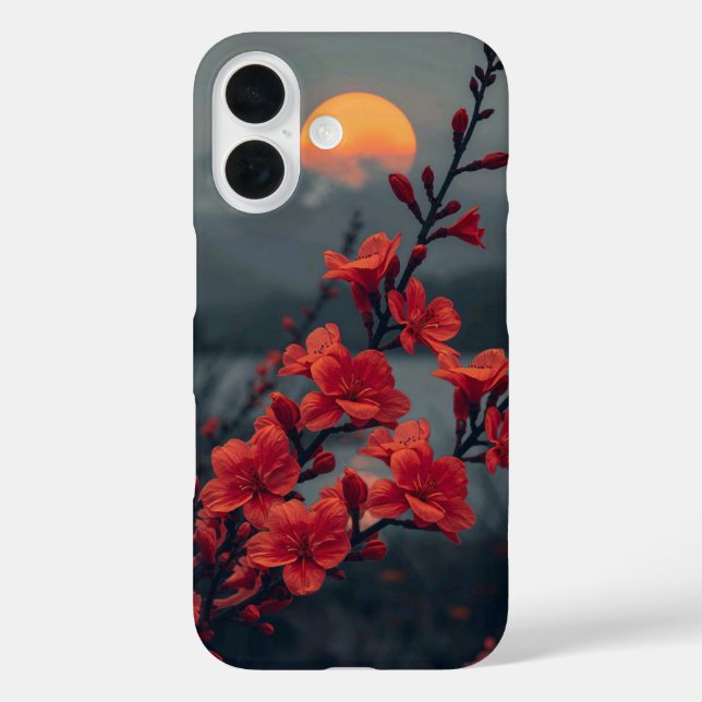 Red Floral Moon Phone Case | Elegant Red Blossoms  (Back)