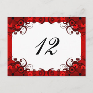 Red Floral on White Reception Table Number Cards