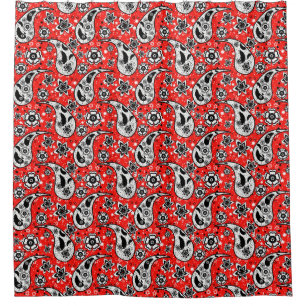 Red Floral Paisley Pattern Design Shower Curtain