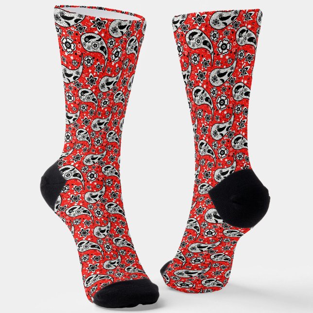 Red Floral Paisley Pattern Design  Socks (Creator Uploaded)