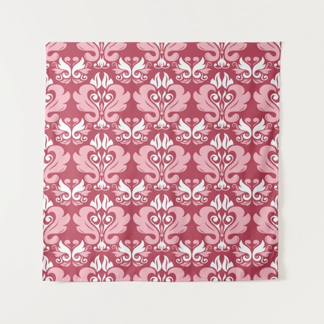 Red Floral: Pale Beige Seamless Tapestry (Front)