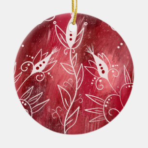 Red Floral Pattern Ceramic Tree Decoration