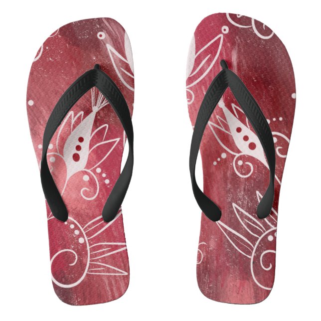Red Floral Pattern Jandals (Footbed)
