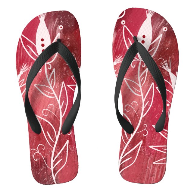 Red Floral Pattern Jandals (Footbed)