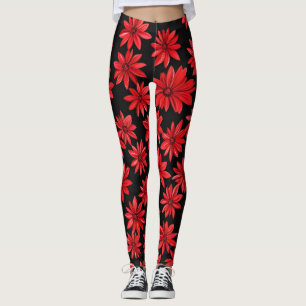Red Floral Pattern Leggings