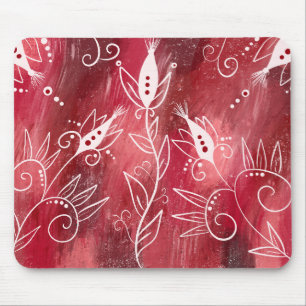 Red Floral Pattern Mouse Pad