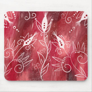Red Floral Pattern Mouse Pad
