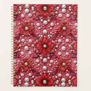 Red Floral Pattern romantic floral agenda