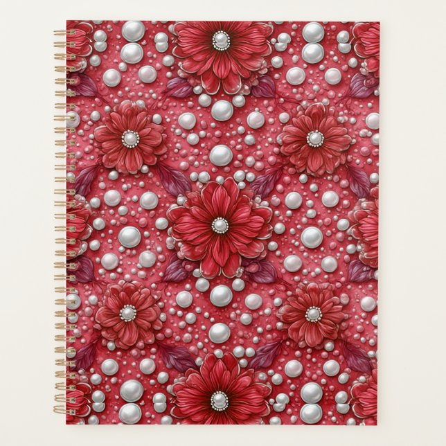 Red Floral Pattern romantic floral agenda (Front)