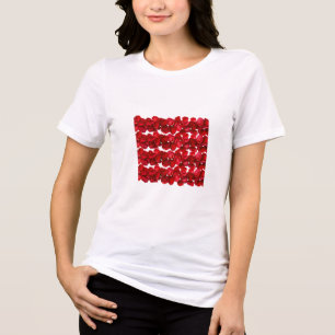 Red Floral Pattern Seamless Botanical Design Tri-Blend Shirt
