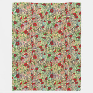 Red Floral Pattern with Colourful Soft Wavy Lines Fleece Blanket