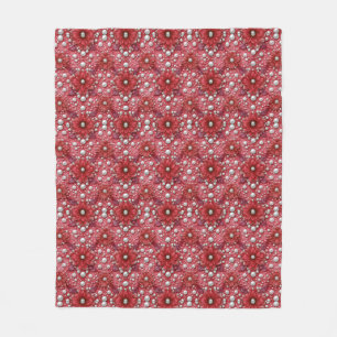 Red Floral Pattern With Pearl Accents Fleece Blanket