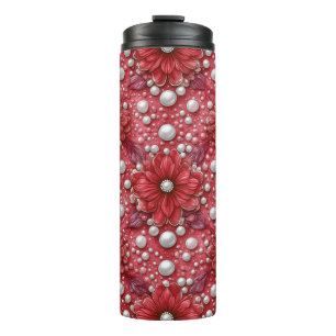 Red Floral Pattern With Pearl Accents Thermal Tumbler