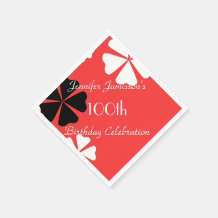 Red Floral Personalised 100th Birthday Party Napkin