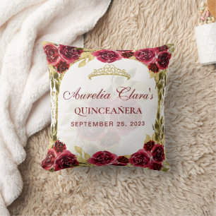 Red Floral Princess Gold Arch Quinceanera Cushion