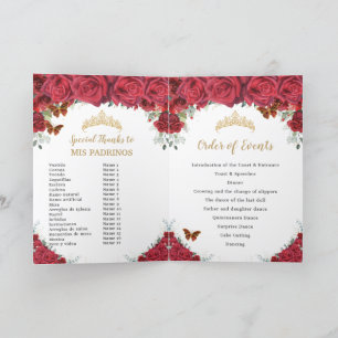 Red Floral Princess Quinceañera Order of Events Programme