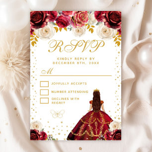 Red Floral Princess Quinceañera RSVP Card