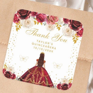 Red Floral Princess Quinceañera Square Sticker