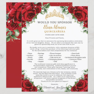 Red Floral Quinceañera 15 Sponsor Request Letter