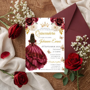 Red Floral Quinceanera Invitation