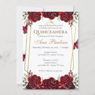 Red Floral Quinceañera Invitation