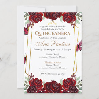 Red Floral Quinceañera Invitation
