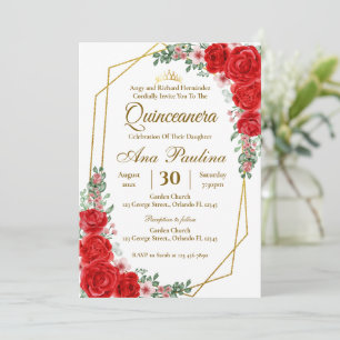 Red Floral Quinceañera Invitation