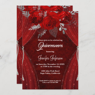 Red floral Quinceanera Invitation