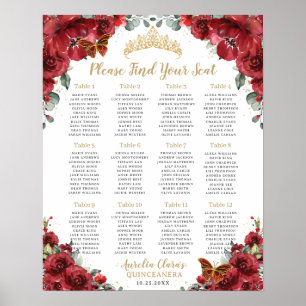 Red Floral Quinceañera Mis 15 Floral Seating Chart
