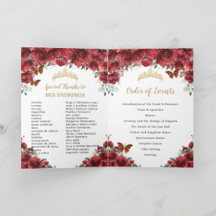 Red Floral Quinceanera Princess Padrinos Events Programme