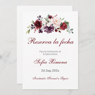 Red Floral Quinceanera Save The Date