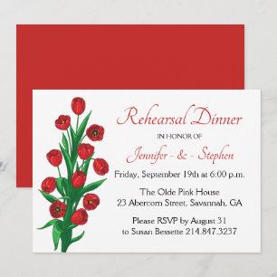 Red Floral Rehearsal Dinner Tulip Flowers Wedding Invitation
