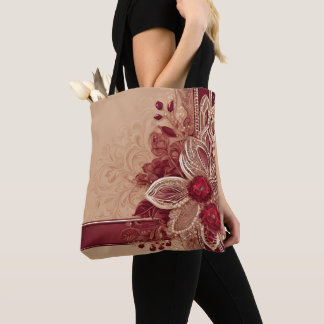Red Floral Ribbon aI art Tote Bag