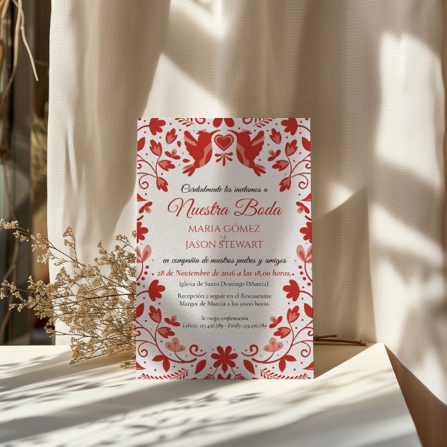 Red Floral Romantic Aesthetic Spanish Wedding Invitation (Red Floral Romantic Aesthetic Spanish Wedding Invitation)