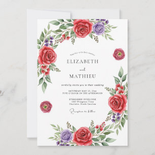 Red Floral Romantic Wedding Invitation
