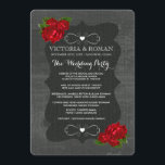 Red Floral Roses Wood Gothic Wedding Programs Programme<br><div class="desc">The woods are indeed lovely, dark and deep... A country fairy tale inspired gothic wedding programs. Wedding suite features a black burlap frame border adorned with red shabby vintage roses and floral swirls with hearts against a dark realistic wood grain background. Whimsical, feminine, and romantic! Follow the template to add...</div>