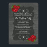 Red Floral Roses Wood Gothic Wedding Programs Programme<br><div class="desc">The woods are indeed lovely, dark and deep... A country fairy tale inspired gothic wedding programs. Wedding suite features a black burlap frame border adorned with red shabby vintage roses and floral swirls with hearts against a dark realistic wood grain background. Whimsical, feminine, and romantic! Follow the template to add...</div>